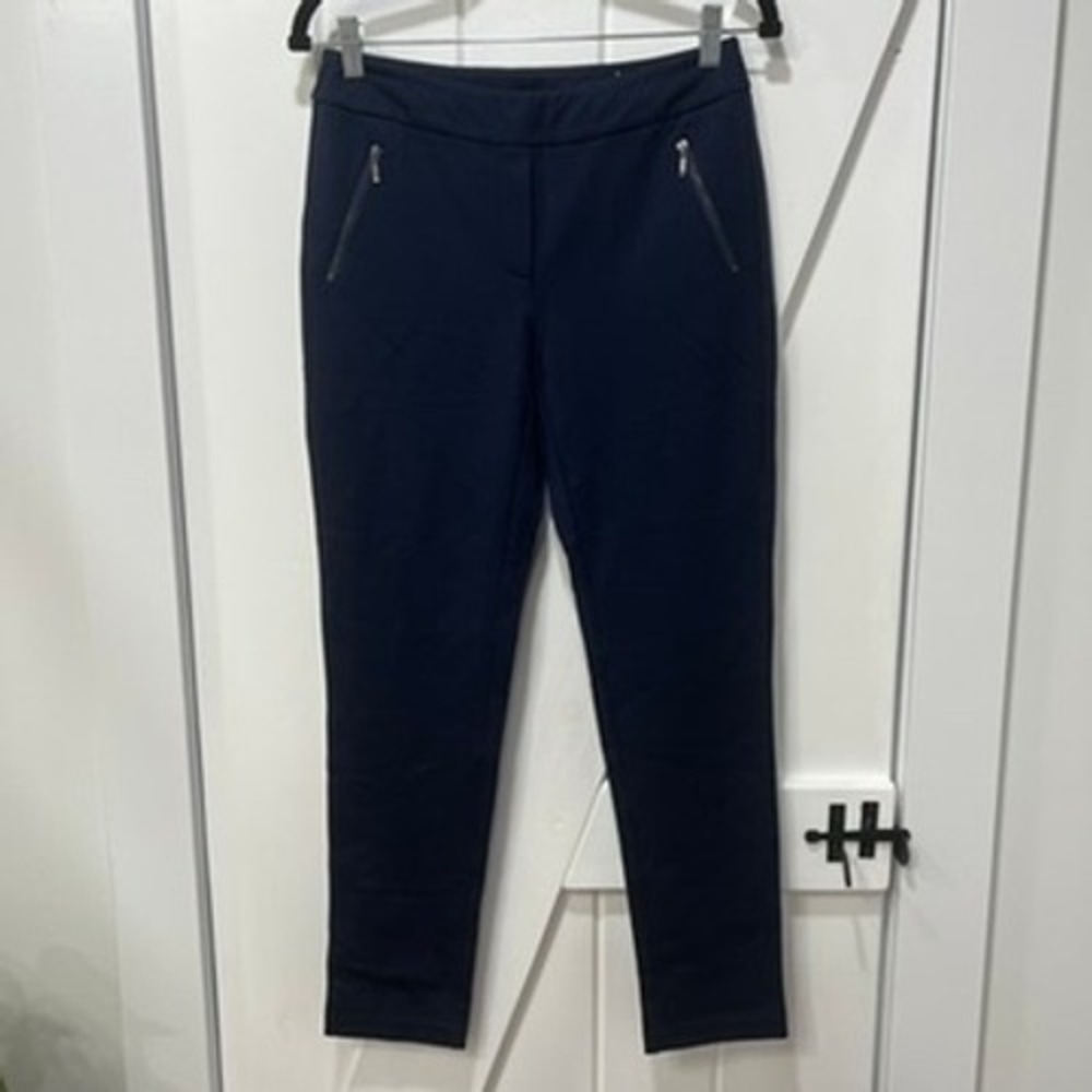 J Mclaughlin Womens Pants 2 Navy Blue Pull On Career Zip Skinny Nylon Stretch